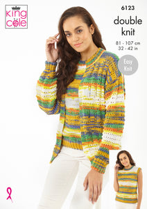 King Cole Knitting Pattern Sweater, Cardign and Tank Top - Knitted in Tropical Beaches DK 6123