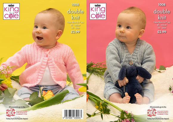King Cole Pattern Rib Yoke Cardigans Knitted in Baby DK 1008