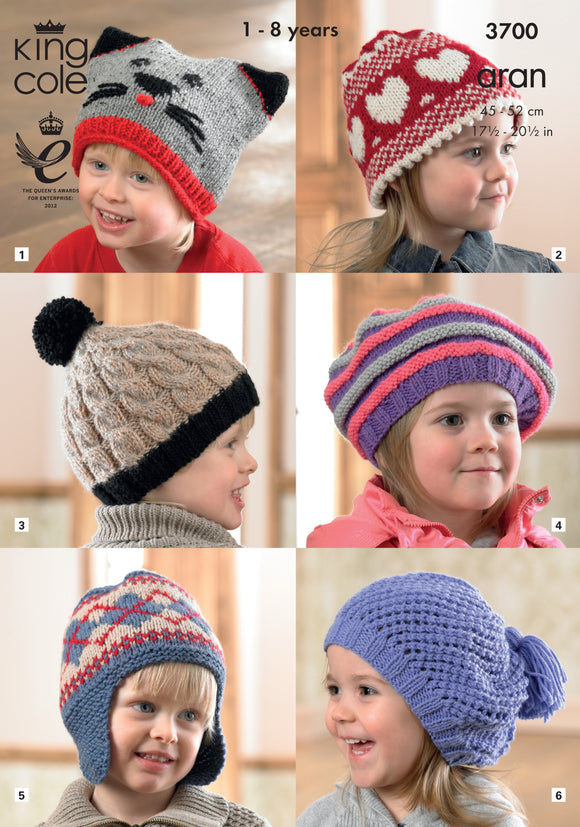 King Cole Pattern Hats Knitted in any King Cole Aran