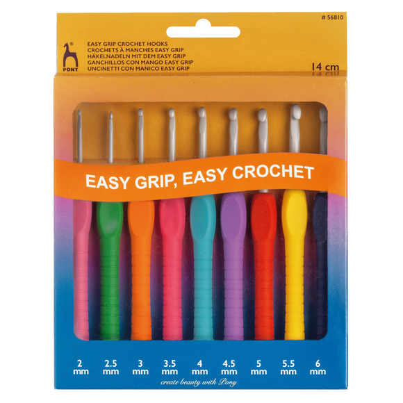 Pony Crochet Hook Set: Easy Grip Handle with Finger Flat: 14cm x 2 - 6mm
