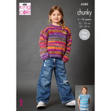 King Cole Pattern Girls Sweater, Cardigan and Tank Top knitted in Flair Chunky 6380