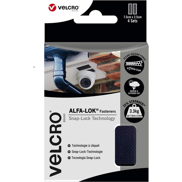 VELCRO 30700 - ALFA-LOK®  Snap Lock Fasteners 7.5cm x 2.5cm x 4 , Black