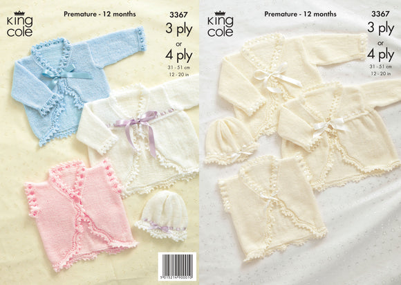 King Cole Pattern Boleros, Matinee Coat and Hat Knitted in Comfort 3Ply/4Ply 3367