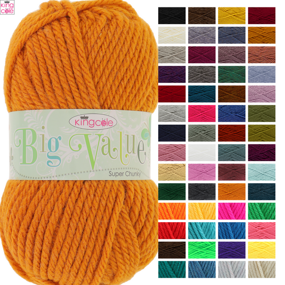 King Cole Big Value Super Chunky Acrylic Wool Yarn Inc Tints 100g