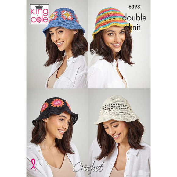 King Cole Pattern Ladies Bucket Hats crocheted in Cottonsoft DK 6398