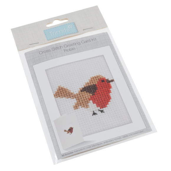 Trimits Counted Cross Stitch Kit: Christmas Greetings Card: Robin