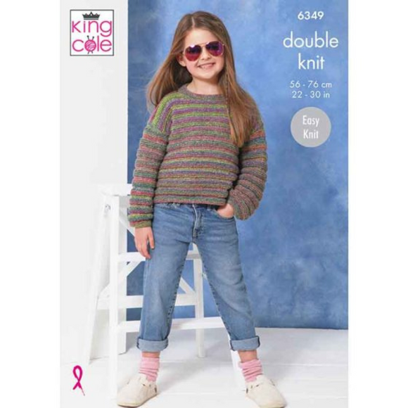 King Cole Pattern Sweater and Cardigan knitted in Jamboree DK 6349