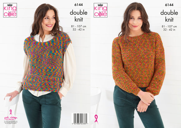 King Cole Knitting Pattern Sweater and Top - Knitted in Jitterbug DK 6144