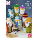 King Cole Pattern Gonks Nativity knitted in Truffle, Big Value DK, Big Value Baby DK 50g, Moments DK and Glitz DK