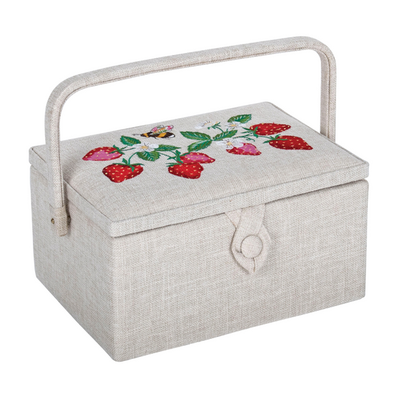 HobbyGift Sewing Box (M) Embroidered: Natural Strawberries