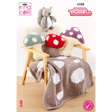 King Cole Pattern Toadstool Cushions, Door Stop, Blanket and Squirrel Toy knitted in Jumbo Toastie Super Chunky 6388