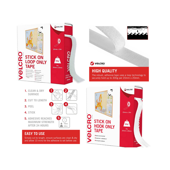 VELCRO® Brand Stick On Tape 20mm x Choose Size