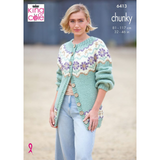King Cole Pattern Ladies Sweater and Cardigan knitted in Dalesway Chunky 6413