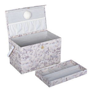 HobbyGift Sewing Box (M): Fold Over Lid: Woodland Toile