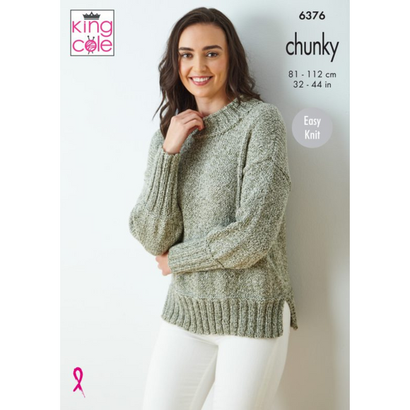 King Cole Pattern Ladies Sweater and Vest Top knitted in Simply Denim Chunky 6376