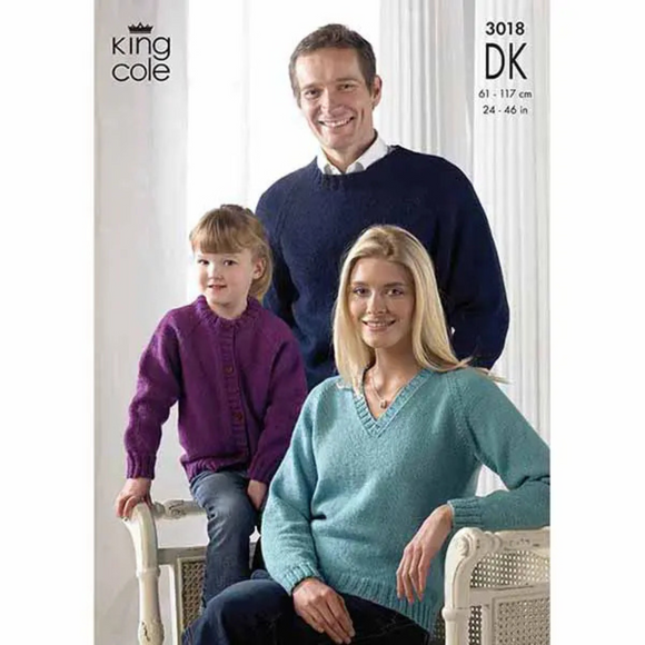 King Cole Pattern Family Sweaters and Cardigan Knitted in Merino Blend DK 3018