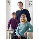 King Cole Pattern Family Sweaters and Cardigan Knitted in Merino Blend DK 3018