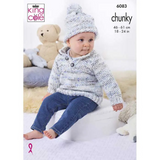 King Cole Pattern Babies Jacket, Sweaters, & Hat Knitted in Bumble Chunky 6083
