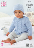 King Cole Pattern Baby Slipover, Cardigan, Sweater and Hat knitted in Little Lamb DK 6546