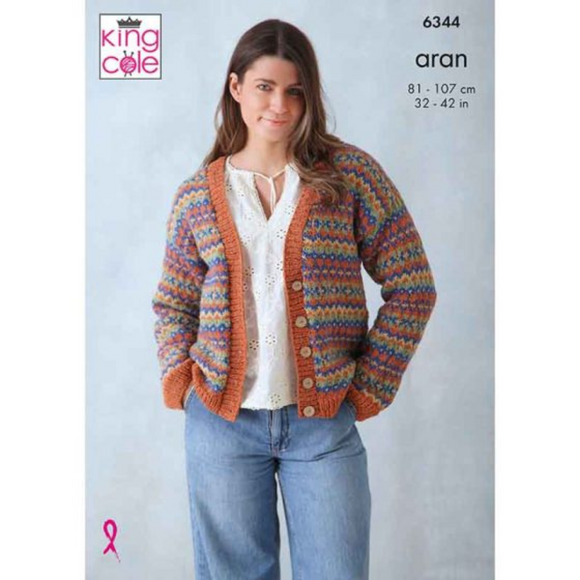 King Cole Pattern Cardigan and Tank Top knitted in Forest Aran 6344
