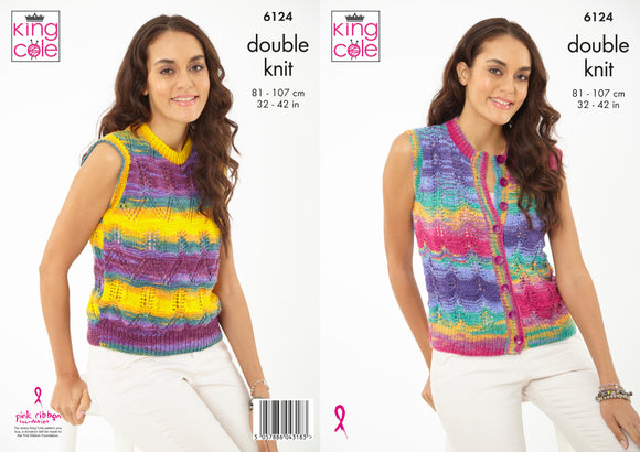 King Cole Knitting Pattern Tank Top and Waistcoat - Knitted in Tropical Beaches DK 6124
