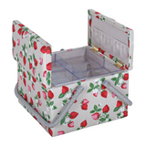 HobbyGift Sewing Box (L): Twin Lid: Square: Natural Strawberries