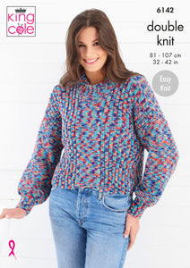 King Cole Knitting Pattern Sweater and Top - Knitted in Jitterbug DK 6142