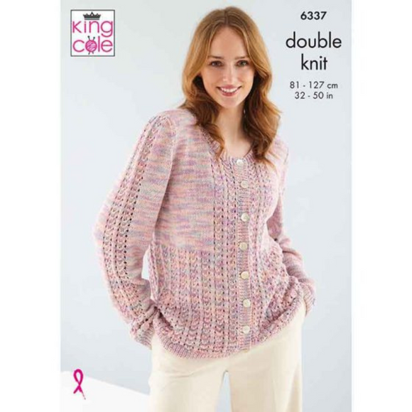 King Cole Pattern Cardigan and Waistcoat knitted in Linendale Reflections DK 6337