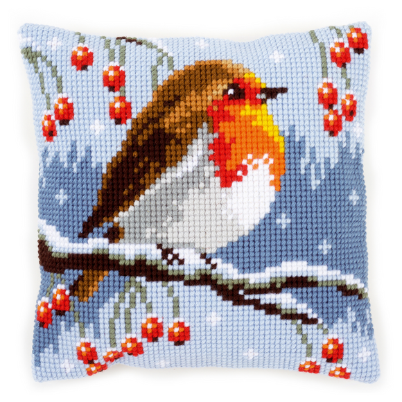 Vervaco Cross Stitch Kit: Cushion: Red Robin in the Winter