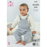 King Cole Pattern Baby Dungarees, Pinafore, Sweater, Cardigan and Bootees knitted in Little Lamb DK  6549