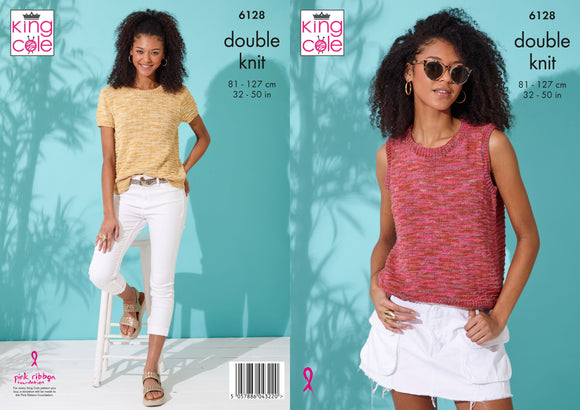 King Cole Knitting Pattern Short Sleeve and Sleeveless Top - Knitted in Linendale Reflections DK 6128