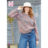 King Cole Pattern Ladies Sweaters knitted in Homespun Prism Aran 6311