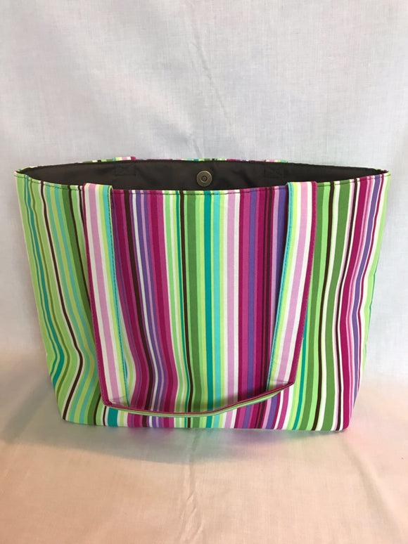 Tote Shopping Bag - Green & Purple Stripes