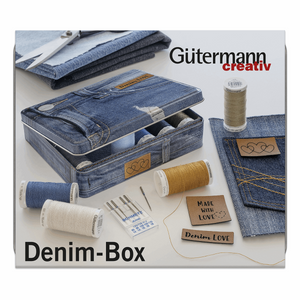Gutermann Thread Storage Tin: Denim Thread with Needles and Labels: 12 x 100m: Assorted