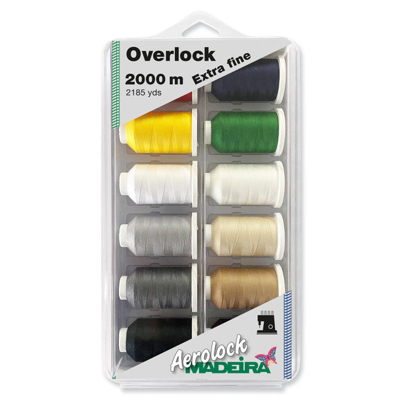 Madeira Overlock Box: Aerolock No.180: 12 x 2,000m: 12 Solid Colour Miniking Spools
