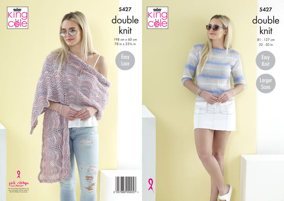 King Cole Knitting Pattern Womens Summer Sweater & Shawl - DK 5427