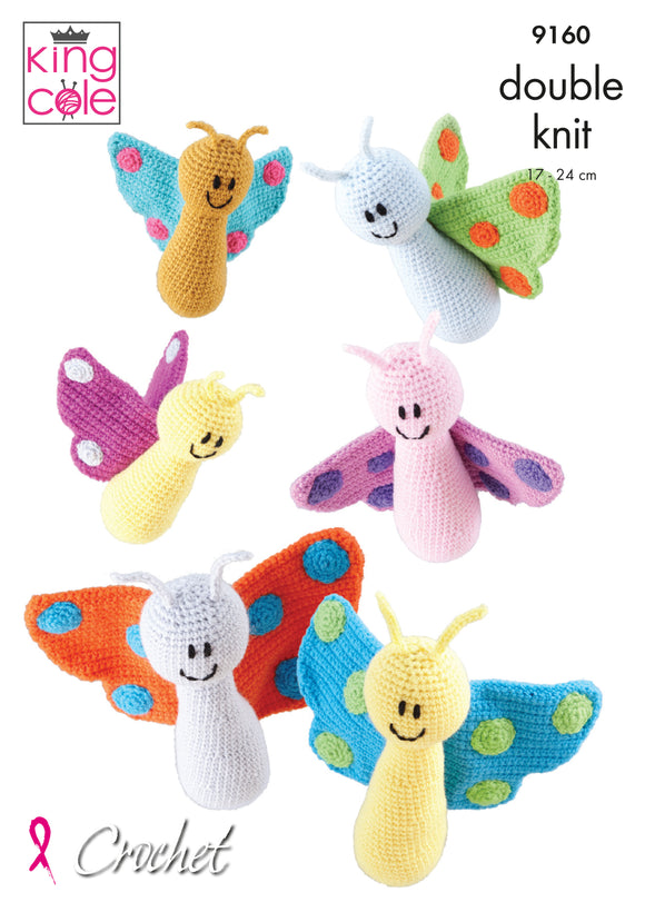 King Cole Crochet Pattern Amigurumi Crocheted Butterflies: Crocheted In King Cole Big Value DK 50g - 9160 