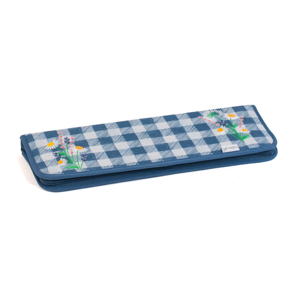 HobbyGift Knitting Pin Case - Hard - Empty - Embroidered - Wild Floral Plaid