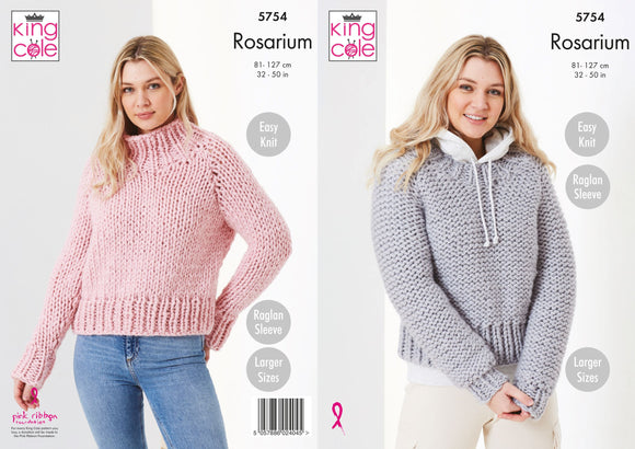 King Cole Knitting Pattern Ladies Round & Stand Up Neck Sweaters - Rosarium 5754