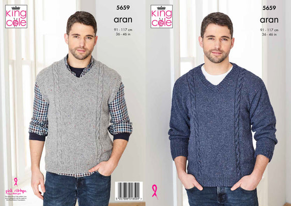 King Cole Knitting Pattern Mens Sweater & Sleeveless Sweater - Aran 5659