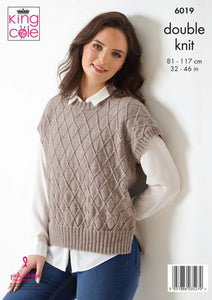 King Cole Pattern Sleeveless Tops Knitted in Luxury Merino DK 6019