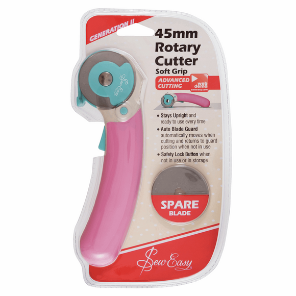Sew Easy 45mm Soft Grip Rotary Cutter Trimmer - Quilting Fabric Card