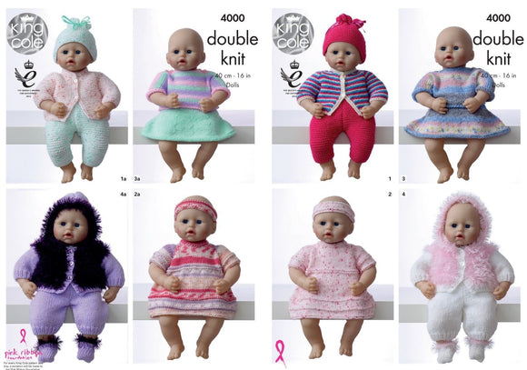 King Cole Knitting Pattern - 4000 Doll/Baby Clothes Big Value DK For 40cm Doll