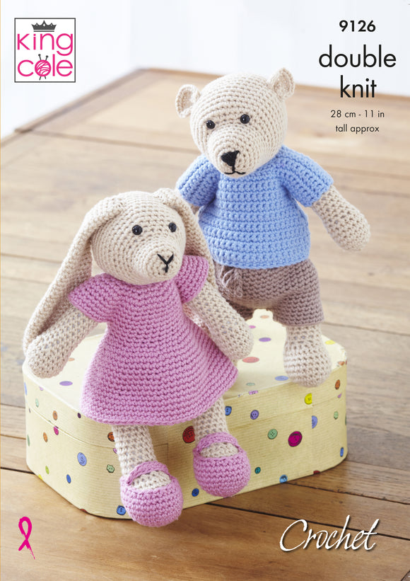 King Cole Crochet Pattern Crochet Bear & Rabbit Knitted in Cottonsoft DK 9126