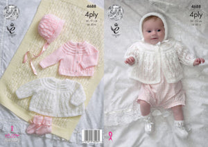 King Cole Knitting Pattern Comfort 4 Ply & Comfort DK - Matinee Coat, Cardigan, Bonnet and Bootees 4688