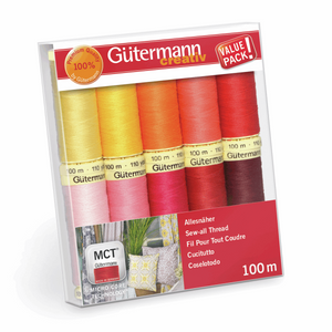 Gutermann Sew All Thread Set - 10 x 100m Reels - Red, Pink and Yellow Shades 734006\4