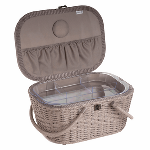HobbyGift Large Wicker Sewing Basket - Applique Linen Bee design