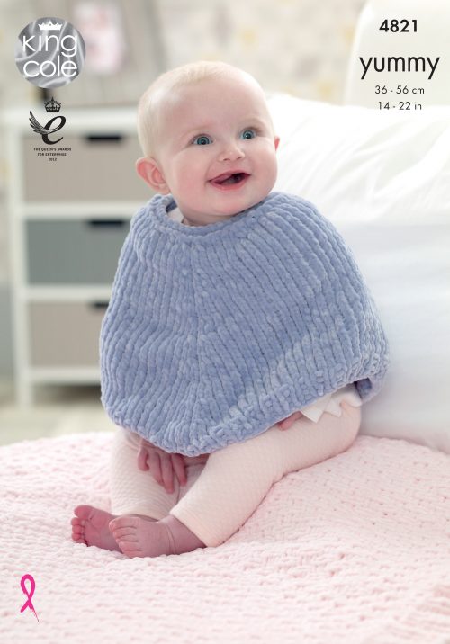 King Cole Knitting Pattern 4821 - Babies Poncho and Blanket Yummy