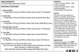 King Cole Knitting Pattern Merino Blend 4ply - Hats 5463