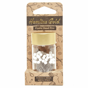 Hemline Gold Pins - Plastic Head - Nickel Plated Steel - Black/White